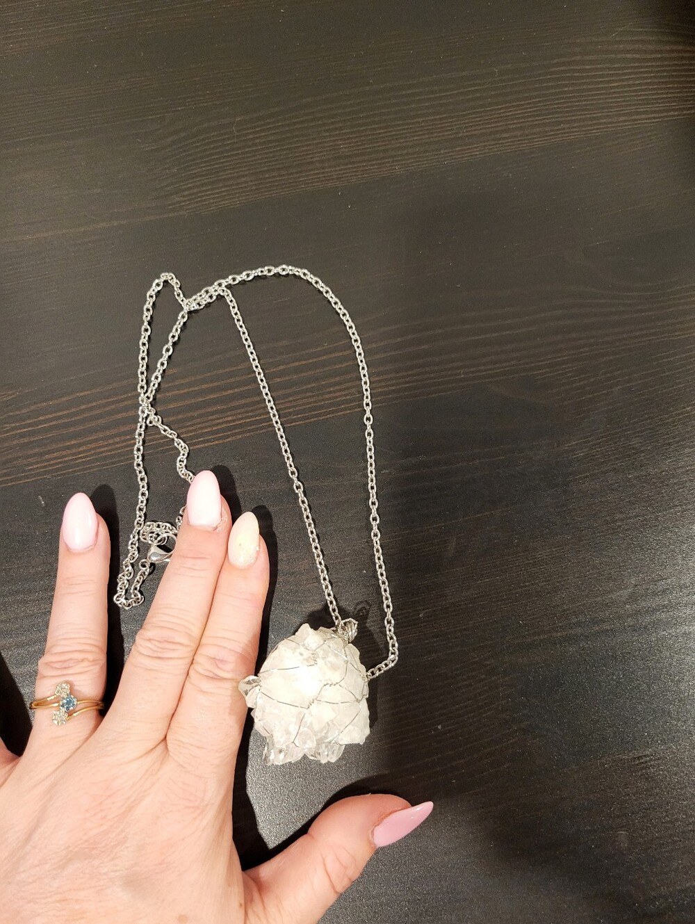 Silver Wire-Wrapped Clear Quartz Pendant Necklace - Women Jewelry